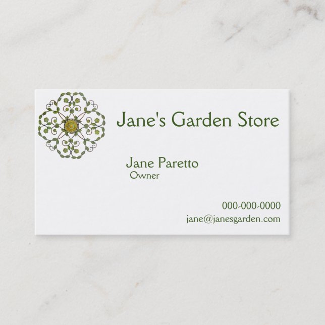 floral vine flower design pattern - green yellow business card (Front)