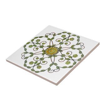 floral vine flower design pattern - green yellow ceramic tile | Zazzle