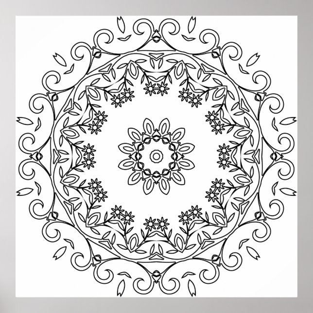 Floral Vine Mandala with Daisy Ring Pattern Art Poster (Front)
