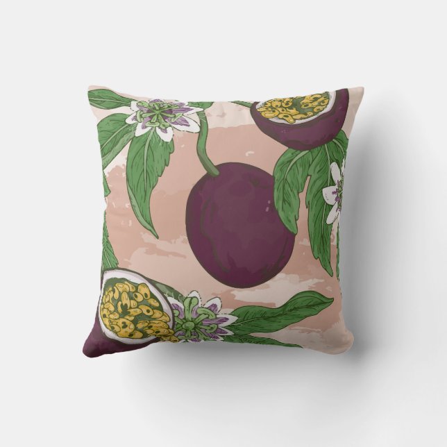 Floral Vine Passion Fruit Tropical  Pink Light Throw Pillow (Back)