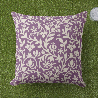 Floral Vine Pattern | Plum Purple and Beige Throw Pillow