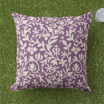 Floral Vine Pattern | Plum Purple And Beige Throw Pillow by plushpillows at Zazzle