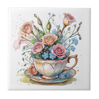  Floral Vine Pattern – Soft Watercolor Boho art Ceramic Tile