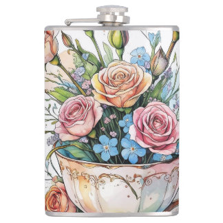  Floral Vine Pattern – Soft Watercolor Boho art Flask