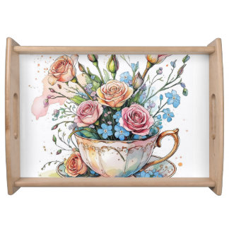  Floral Vine Pattern – Soft Watercolor Boho art Serving Tray