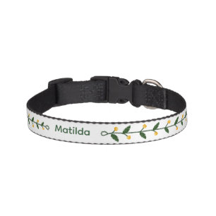 Floral Vine White & Green Dog Collar with Name