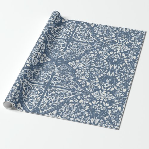 Floral Vines Arabesque Navy Blue n Ivory Decoupage Wrapping Paper