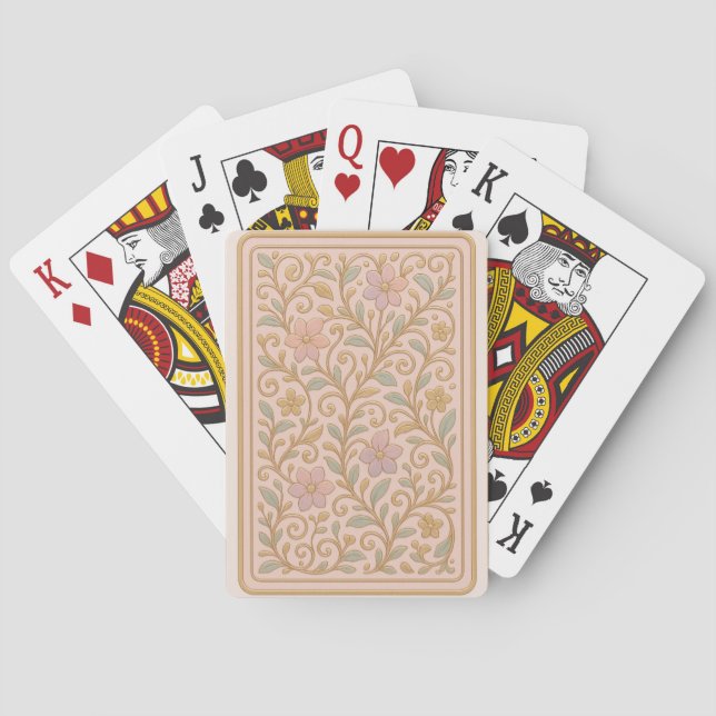 Floral Vines Blush Pink Gold Card Deck (Back)