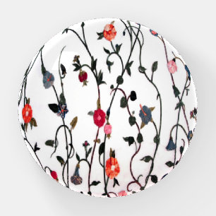 Floral Vines Coral Pink Blue Feminine Paperweight