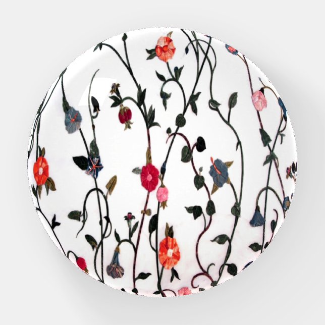 Floral Vines Coral Pink Blue Feminine Paperweight (Front)