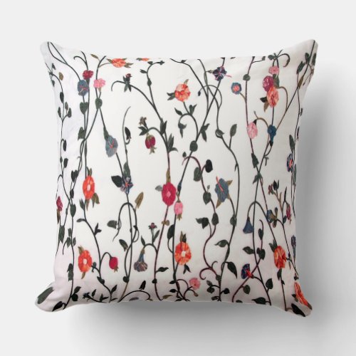 Floral Vines Coral Pink Blue Feminine Throw Pillow