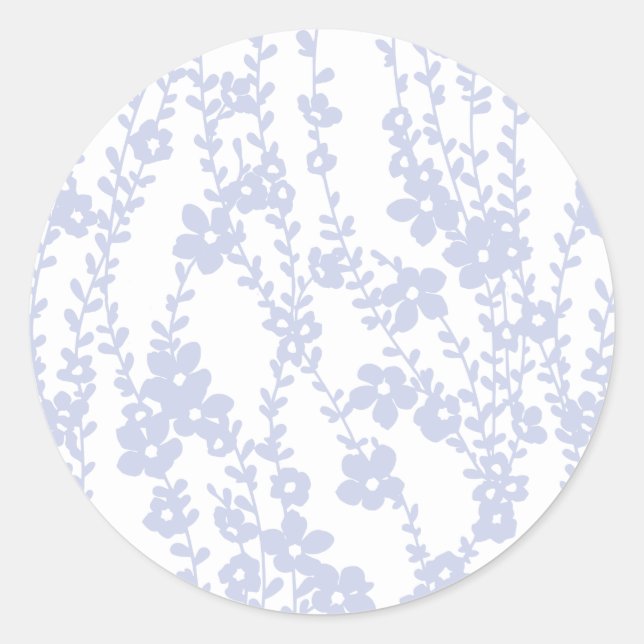 Floral Vines (White - Periwinkle) Classic Round Sticker (Front)