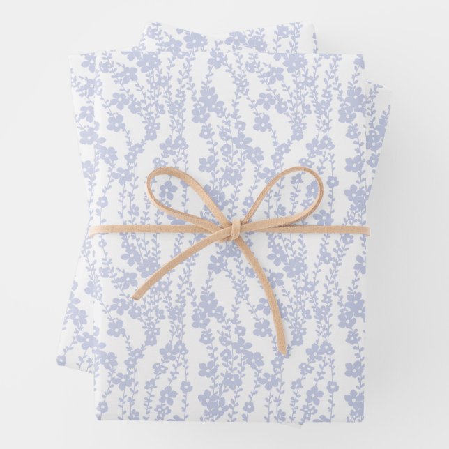 Floral Vines (White - Periwinkle) Wrapping Paper Sheets (In situ)