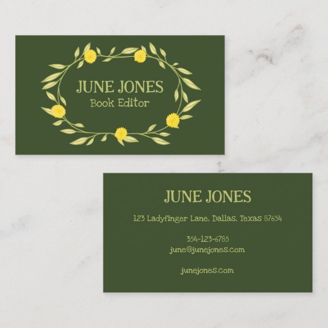 Floral Vines Wreath Chic Elegant Custom Whimsical Business Card (Front/Back)
