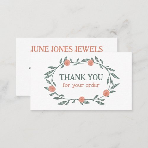 Floral Vines Wreath Chic Elegant Order Thank You  Business Card