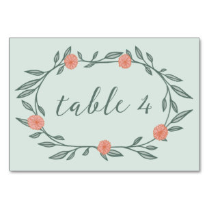 Floral Vines Wreath Chic Elegant Pink Green Custom Table Number