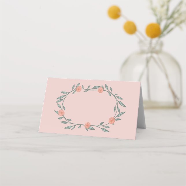 Floral Vines Wreath Chic Elegant Pink Green  Place Card (Front)