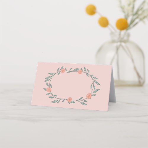 Floral Vines Wreath Chic Elegant Pink Green  Place Card