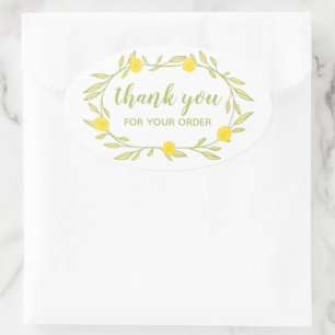Floral Vines Wreath THANK YOU for Order Chic Oval Sticker