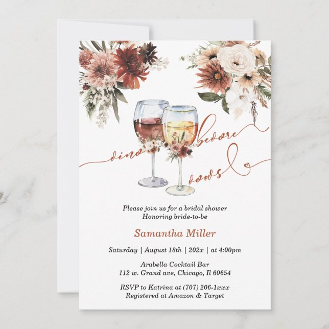 Floral Vino Before Vows Bridal Shower Invitation (Front)