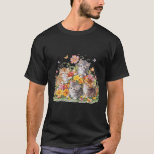 Floral Vintage Aesthetic Painted Kittens And Press T-Shirt
