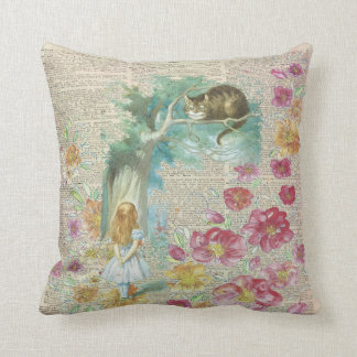 Floral Vintage Alice In Wonderland Throw Pillow