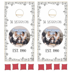 Floral Vintage Anniversary Family Photo Cornhole Set