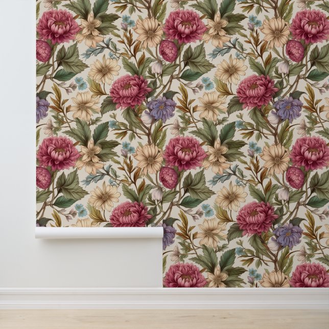 Floral Vintage Antique Botanical Wallpaper (Application)