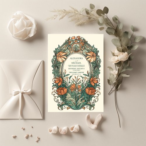 Floral Vintage Art Nouveau Wedding  Invitation