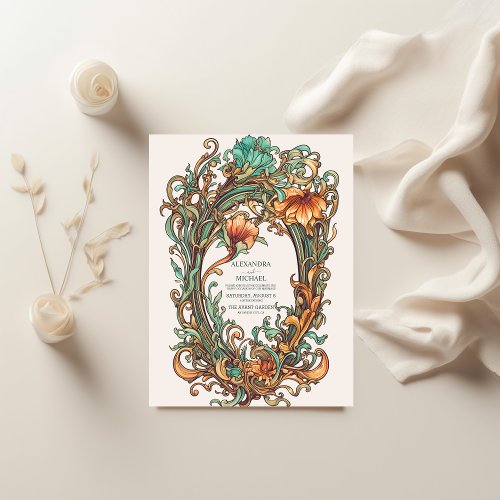 Floral Vintage Art Nouveau Wedding  Invitation