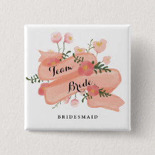 Floral Vintage Banner Team Bride Bridesmaid Button