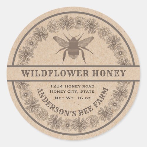 Floral vintage bee Kraft honey jar label