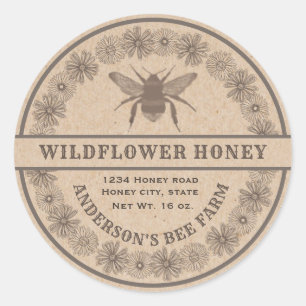 Floral vintage bee Kraft honey jar label