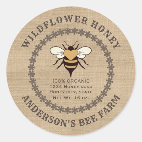 Floral vintage bee linen  honey jar classic ro classic round sticker