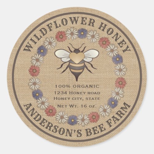 Floral vintage bee linen honey jar label