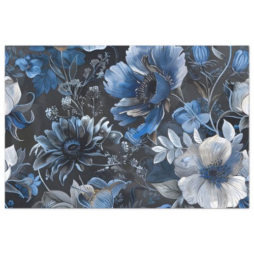 Floral Vintage Blue White Flower Decoupage Tissue Paper