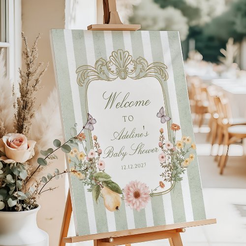 Floral Vintage Boho Sage Green Baby Shower Welcome