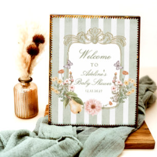 Floral Vintage Boho Sage Green Baby Shower Welcome Poster