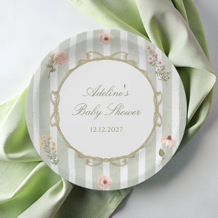 Floral Vintage Boho Sage Green Paper Plates