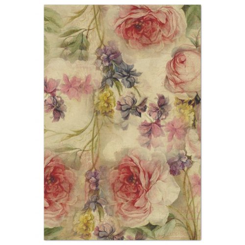 Floral Vintage Bouquet Script Ephemera Decoupage 2 Tissue Paper