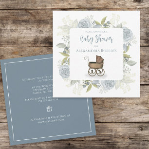 Floral Vintage Carriage Blue Floral Gift Registry Invitation