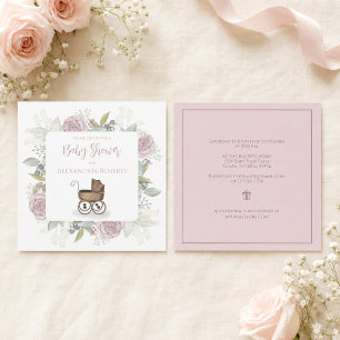 Floral Vintage Carriage Pink Floral Gift Registry  Invitation