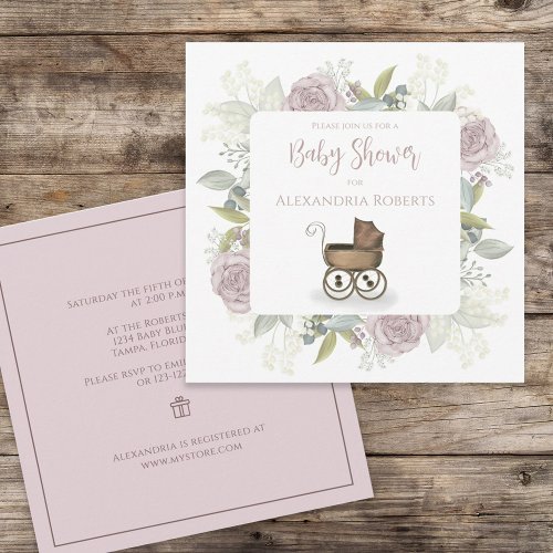 Floral Vintage Carriage Pink Floral Gift Registry  Invitation