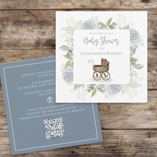 Floral Vintage Carriage QR Code Gift Registry Cute Invitation