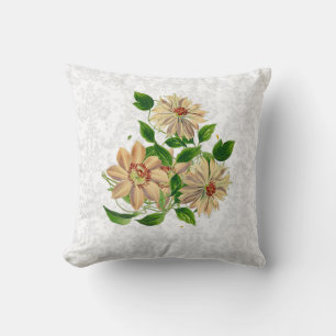 Floral Vintage Cleamtis Flower Damask Throw Pillow