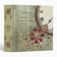 Floral Vintage Clock Genealogy 3 Ring Binder