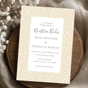 Floral Vintage Cream Nuestra Boda Wedding Invitation