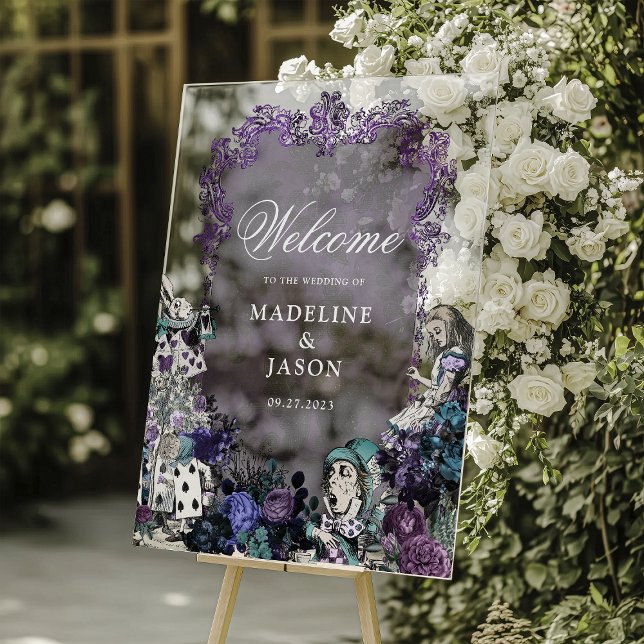 Floral Vintage Dark Alice in Wonderland Wedding Acrylic Sign (Creator Uploaded)