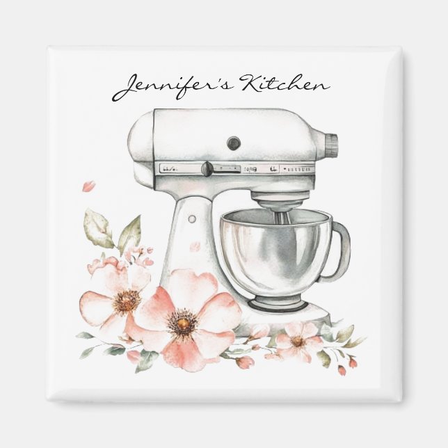 Floral Vintage Electric Mixer Kitchen Magnet (Front)