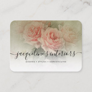 Floral Vintage Elegant Pink Roses Sage Foliage  Business Card